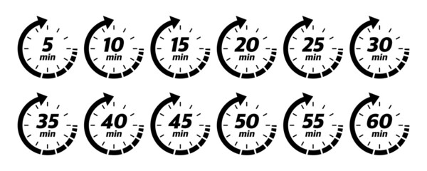 10, 15, 20, 25, 30, 35, 40, 45, 50 min, great design for any purposes. Vector logo