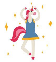 Fairytale unicorn dancing ballet dance among the stars