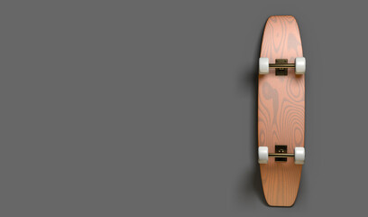 Skateboard on grey background with copy space 3d render © Alex M