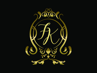 FK initial letter luxury monogram logo,elegant ornamen jewelry, emblem of love shape heart