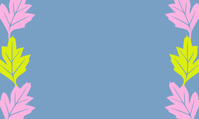 blue background with leaves on right and left
