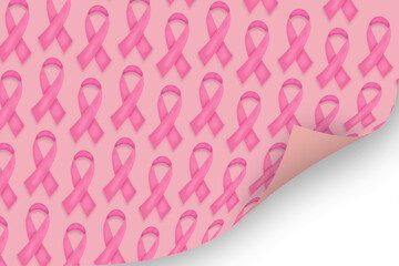 Ribbon pink bow breast cancer awareness. Ribbon bow wallpaper pattern with copy space.