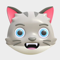 cute cat happy face expression icon cartoon 3d render illustration