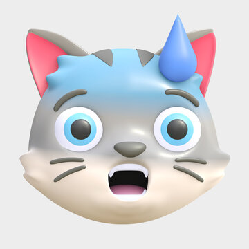 cute cat panic face expression icon cartoon 3d render illustration