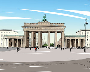 Germany. Berlin. Brandenburg Gate. Old building hand drawn sketch. Unusual perspective. City vector illustration © romanya