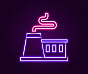 Glowing neon line Factory icon isolated on black background. Industrial building. Colorful outline concept. Vector