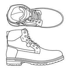 Outline winter man boots. Vector doodle illustration.