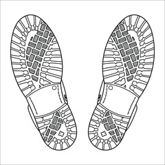 Hand drawn boots shoes. Doodle vector illustration. Bottom and above view.