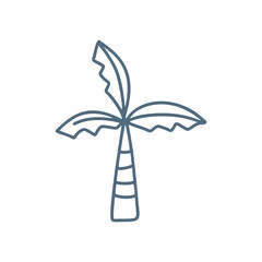 Monoline doodle line palm tree illustration in scandinavian vector style. Hand drawn icon. Cute kids illustration on white background