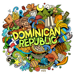Dominican Republic hand drawn cartoon doodle illustration. Funny local design.