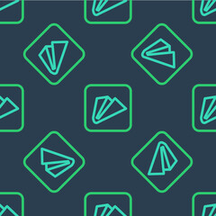 Line Paper airplane icon isolated seamless pattern on blue background. Vector