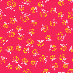 Line Fresh beet with leaf icon isolated seamless pattern on red background. Natural Root. Vegetable Ingredient for food. Vector