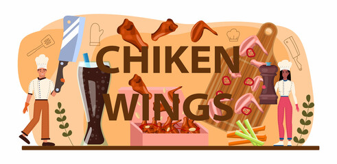 Chicken wings typographic header. Buffalo wings cooking at home