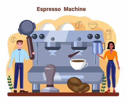 Coffee machine concept. Barista making a cup of hot coffee.
