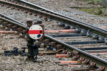 Ground disc railway signal in danger position
