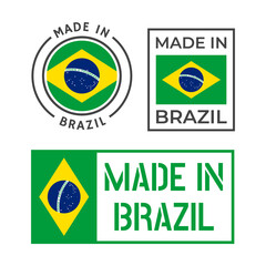 made in Brazil icon set, product labels of Federative Republic of Brazil