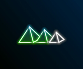 Glowing neon line Egypt pyramids icon isolated on black background. Symbol of ancient Egypt. Colorful outline concept. Vector