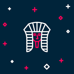 Line Egyptian pharaoh icon isolated on blue background. Colorful outline concept. Vector