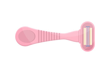 Pink female razor with blade and handle for daily personal shaving vector flat illustration. Feminine tools for depilation or epilation comfortable remove hair from body skin. Safety soft coiffure