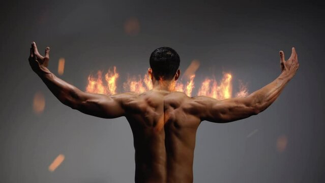 Muscular man with burning back