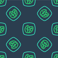 Line Tobacco leaf icon isolated seamless pattern on blue background. Tobacco leaves. Vector