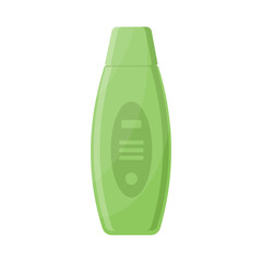 Shampoo or shower gel in green plastic bottle with lid vector flat illustration. Hair and body hygiene beauty care product in container package. Liquid cosmetic spa moisturizing lotion conditioner