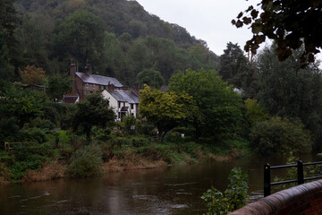 Houses on the banks of the River Severn at Ironbridge, Shropshire