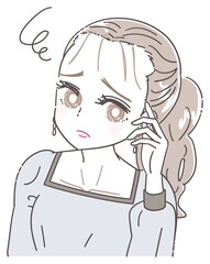 ヘアラインの丸み おでこの産毛を気にする女性のイラスト