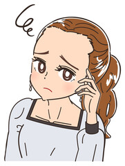 ヘアラインの丸み おでこの産毛を気にする女性のイラスト