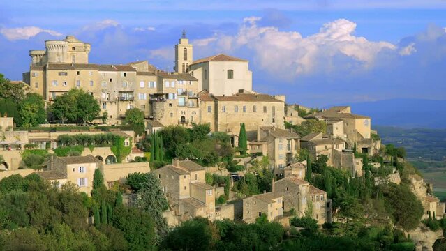 Gordes village seen from the belvedere of the Route de Cavaillon road in Provence, France