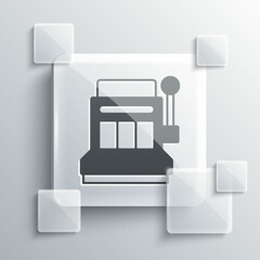 Grey Slot machine icon isolated on grey background. Square glass panels. Vector