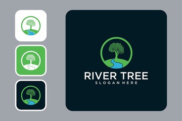 River with tree logo design template