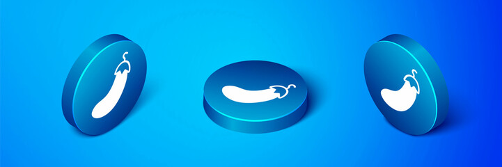 Isometric Eggplant icon isolated on blue background. Blue circle button. Vector