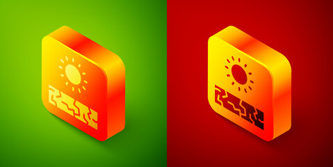 Isometric Drought icon isolated on green and red background. Square button. Vector