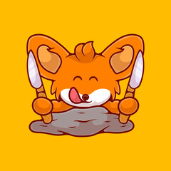 cute hungry fox illustration suitable for mascot sticker and t-shirt design