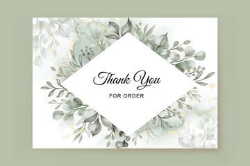 Thank you card template with greenery leaves