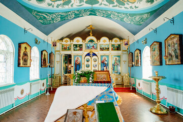 Fototapeta na wymiar light blue decoration of the Orthodox church 