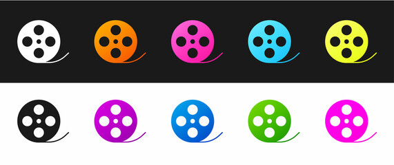 Set Film reel icon isolated on black and white background. Vector
