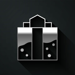 Silver Mine entrance icon isolated on black background. Long shadow style. Vector