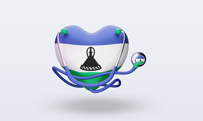3d world health day Lesotho flag rendering front view