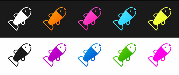 Set Fish icon isolated on black and white background. Vector