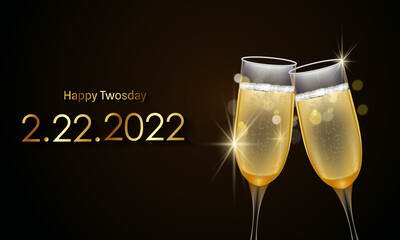 Happy Twosday. Vector, Tuesday, February 22, 2022 Special day theme design, greeting card. 2-22-2022 mirror date.