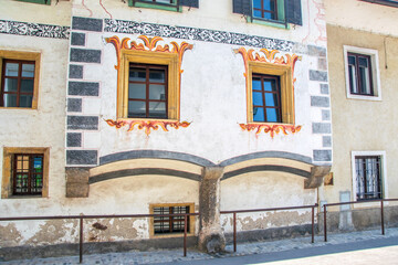 Painted wall of old medieval house in the historic center of Kranj, Slovenia