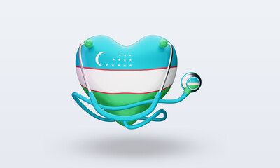 3d world health day Uzbekistan flag rendering front view