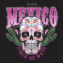 Calavera skull with cactuses emblem