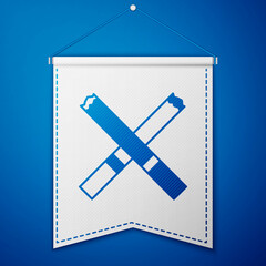 Blue Cigarette icon isolated on blue background. Tobacco sign. Smoking symbol. White pennant template. Vector