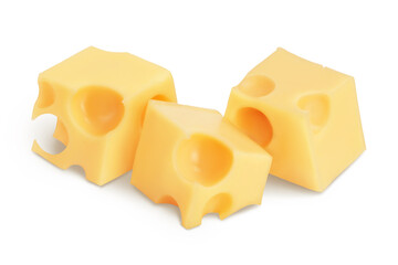 cubes of cheese isolated on white background with clipping path and full depth of field