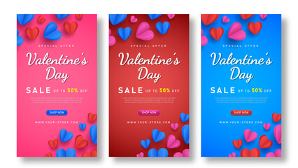 Valentine's Day sale banner with papercut style