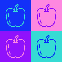 Pop art line Apple icon isolated on color background. Fruit with leaf symbol. Vector