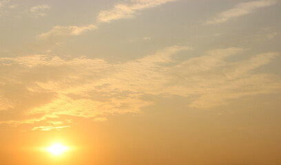 Orange sunrise sky over Angkor Wat jungle